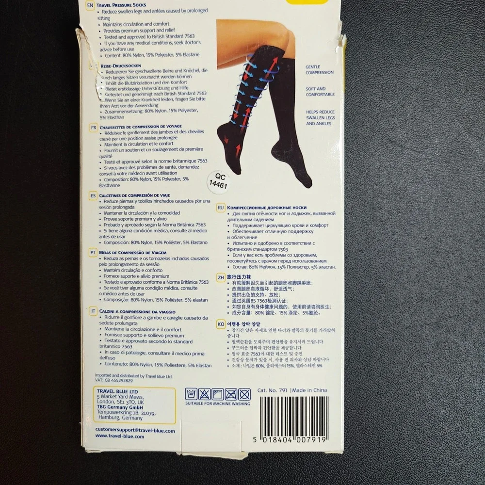 Travel Blue Pressure Socks‎ Black Medium Gentle Compression Flight Socks 791